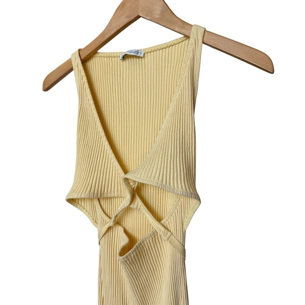 ZARA Women's Yellow Cut Out Knit Midi Dress L Sleeveless Summer Ribbed Casual - Picture 6 of 10